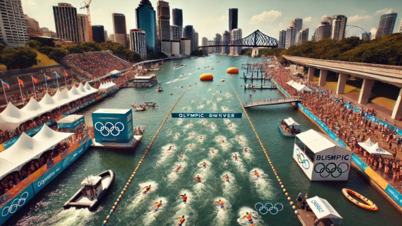 Open water swimming in Brisbane River could make a picturesque canvas. Design: ChatGPT