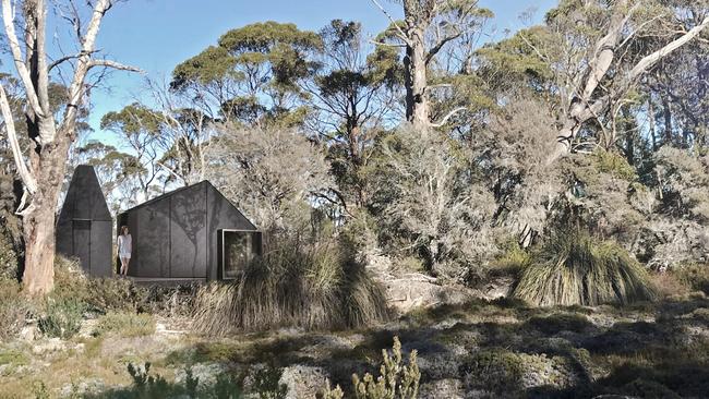 The Hackett family’s first artist’s impression of their proposed Lake Malbena eco-tourism standing camp. Picture: CUMULUS STUDIO