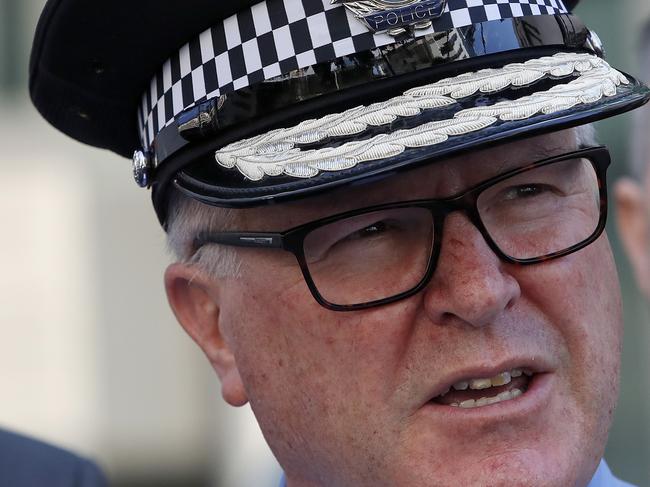 WA Police Commissioner Chris Dawson says the community is outraged at the brazen gangland shooting of senior Rebels bikie Nick Martin at a public venue. Picture: Colin Murty/The Australian