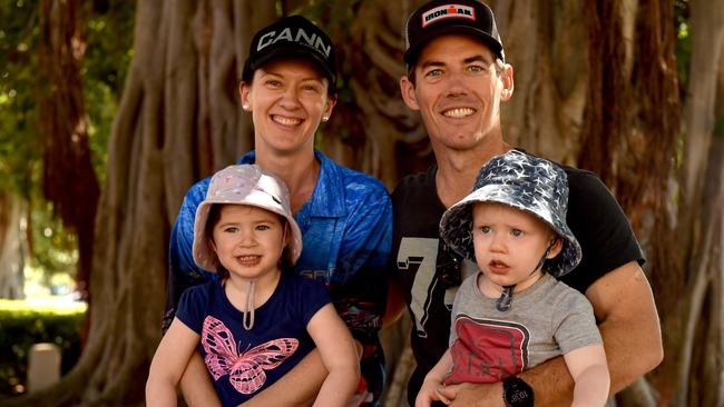 Townsville residents relaxing on the Strand after the relaxation of COVID-19 restrictions. Celeste and Dave Acree with Grace, 3, and Henry, 1, from Garbutt. Picture: Evan Morgan