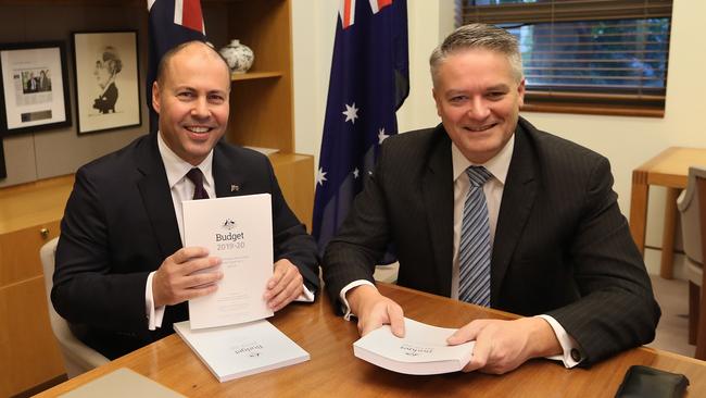 The Treasurer Josh Frydenberg and Minister for Finance Senator Mathias Cormann. Picture: Kym Smith