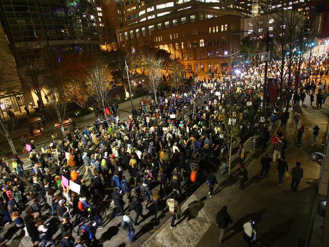 Thousands of protesters march down 2nd Avenue on November 9 in Seattle, Washington. Picture: Karen Ducey/Getty Images/AFP