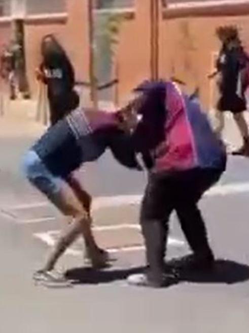 A fight between students at Port Augusta Secondary School. Pics: From supplied video.