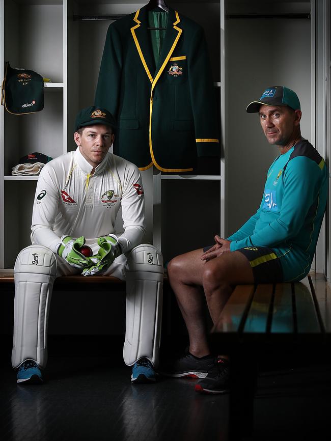 Australian Test captain Tim Paine and Justin Langer. Picture: Getty Images