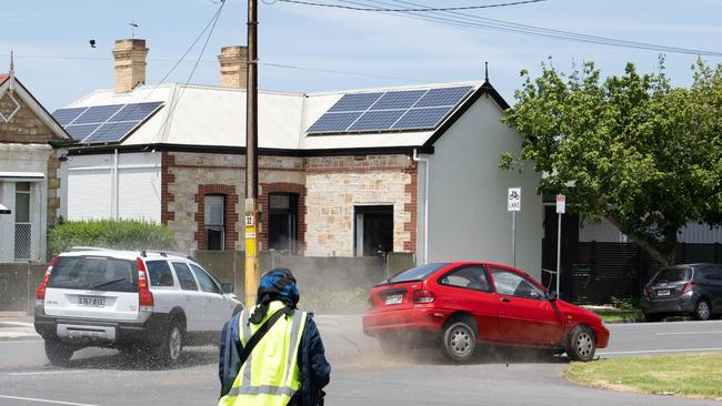 The moment the unoccupied car continued to travel after the planned collision was captured on camera. Picture: NCA NewsWire / Morgan Sette