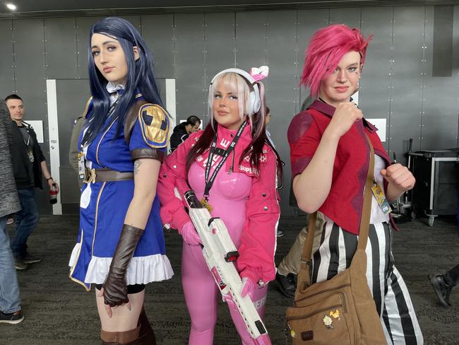 Paige, Matilda and Izzy at the 2024 PAX Aus Convention at the Melbourne Convention and Exhibition Centre. Picture: Himangi Singh