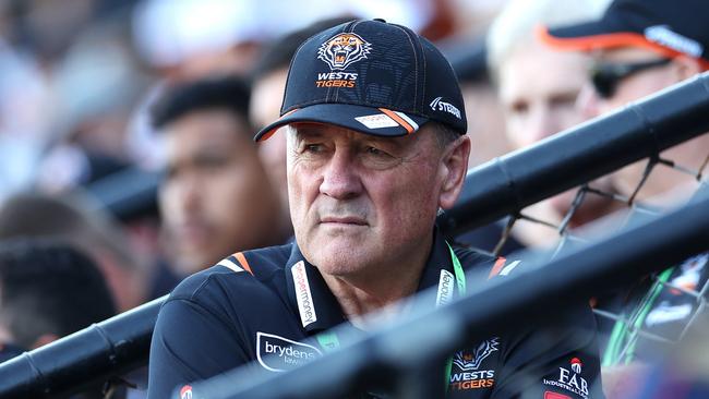 SYDNEY, AUSTRALIA - MARCH 05: Tigers coach Tim Sheens looks on ahead of the round one NRL match between the Wests Tigers and the Gold Coast Titans at Leichhardt Oval on March 05, 2023 in Sydney, Australia. (Photo by Cameron Spencer/Getty Images)