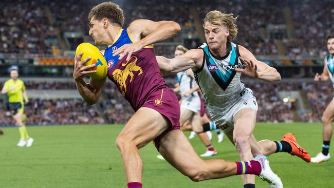 Zac Bailey got the ball rolling against Port Adelaide with a stunning goal from the pocket. Picture: Russell Freeman/AFL Photos via Getty Images