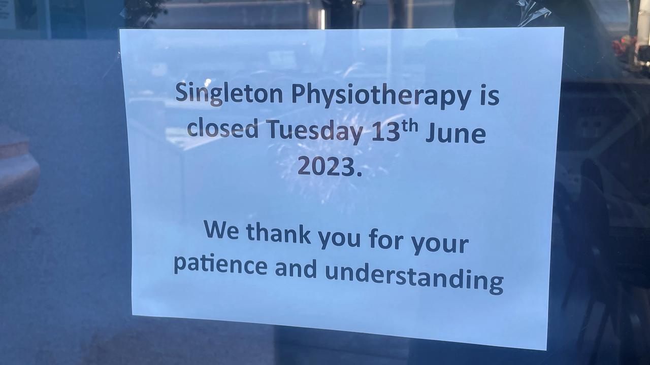 The sign seen on Singleton Physiotherapy’s door on Tuesday.