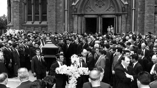 Funeral of Domenico Italiano at St Mary's Roman Catholic Church, West Melbourne, on December 13, 1962. Police believe it triggered a shotgun 'war of succession' for control of a Mafia-style organisation in the Queen Victoria Market.