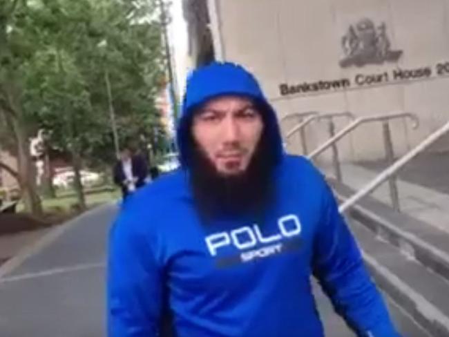 Video of 27-year-old Fouad Moussa leaving Bankstown Local Court where he was bailed on proceeds of crime charges. Picture: Supplied.