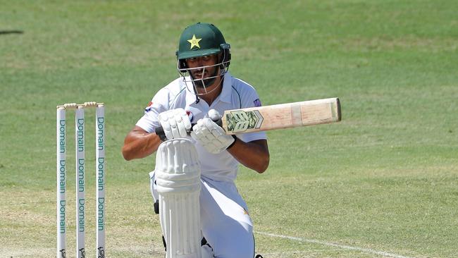 Shan Masood got a taste of the short stuff during Pakistan’s tour match against the Australian XI. Picture: AAP