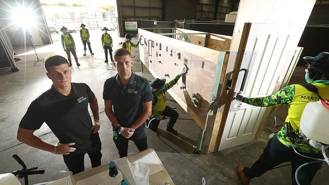 Jack and Will Martin have switched their landscaping business to training staff to swab buildings clean of coronavirus germs. Picture: Lyndon Mechielsen