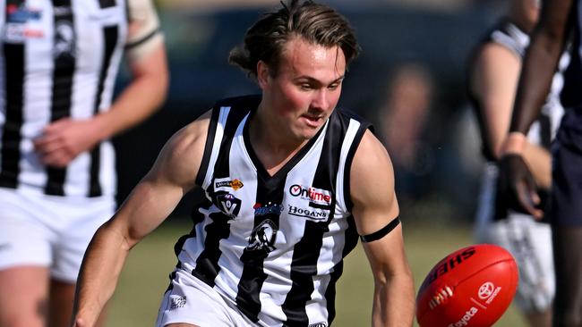 WallanÃs Brodie Gilchrist during the RDFL Melton Centrals v Wallan football match in Harkness, Saturday, April 23, 2022. Picture: Andy Brownbill