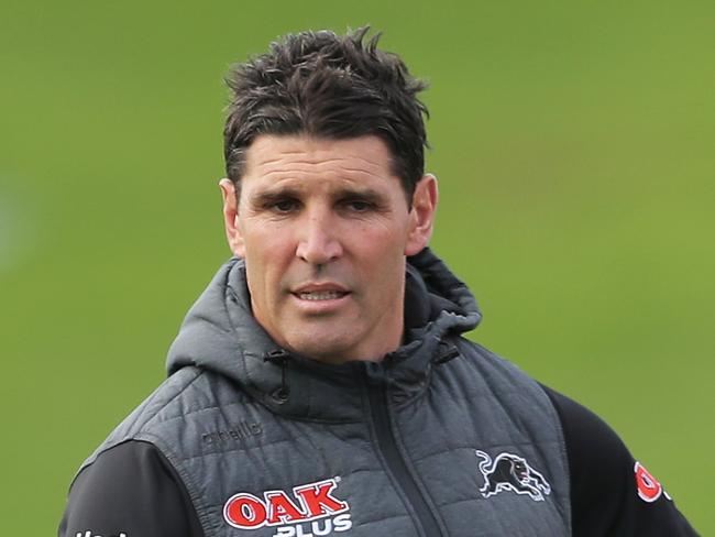 PENRITH, AUSTRALIA - JULY 19: Panthers assistant coach Trent Barrett prepares before the round 10 NRL match between the Penrith Panthers and the North Queensland Cowboys at Panthers Stadium on July 19, 2020 in Penrith, Australia. (Photo by Matt King/Getty Images)