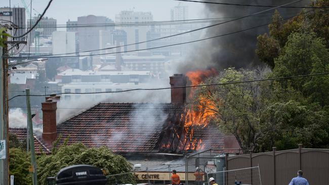 The fire at the Peacock Centre in North Hobart. Reader’s Picture: NIKKI LONG