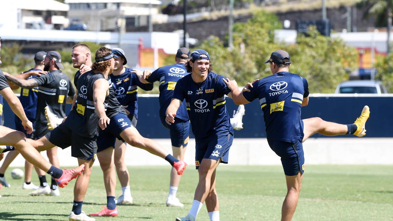 The North Queensland Cowboys, including Tom Chester. Picture: Shae Beplate.