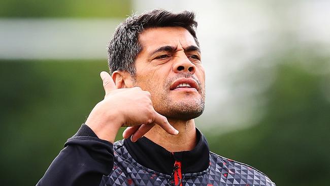 Head coach Stephen Kearney looks on during a New Zealand Warriors NRL training session at Mt Smart Stadium.