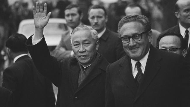 Henry Kissinger with Le Duc Tho in Paris in January 1973. Picture: Getty Images