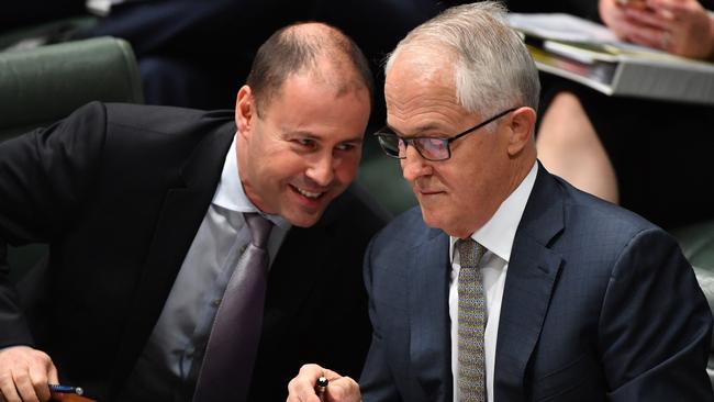 Energy Minister Josh Frydenberg and Prime Minister Malcolm Turnbull during question time yesterday. Picture: AAP