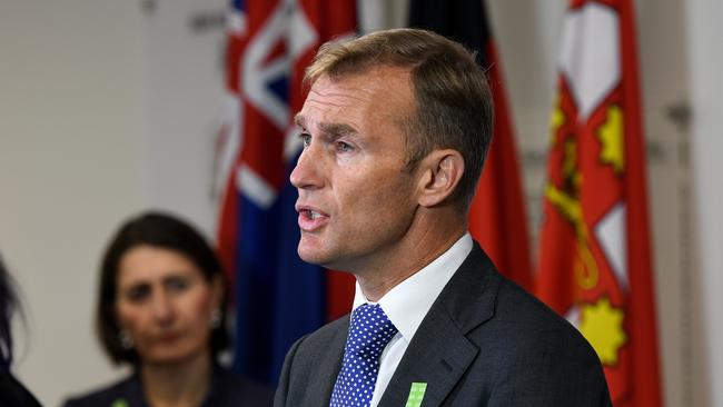 NSW Minister Planning and Public Spaces Rob Stokes speaks to the media during a press conference. (AAP Image/Bianca De Marchi)