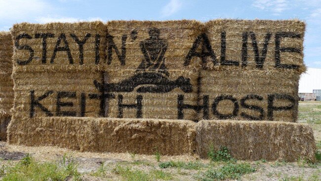 Hay bales painted in support of the Keith Hospital, which is fighting to keep operating after an SA government funding cut.