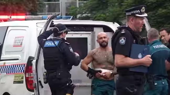 Corey Catalcam pictured after he was stopped by police following a pursuit in Coomera on Sunday April 21, 2024. Picture: Nine Gold Coast News