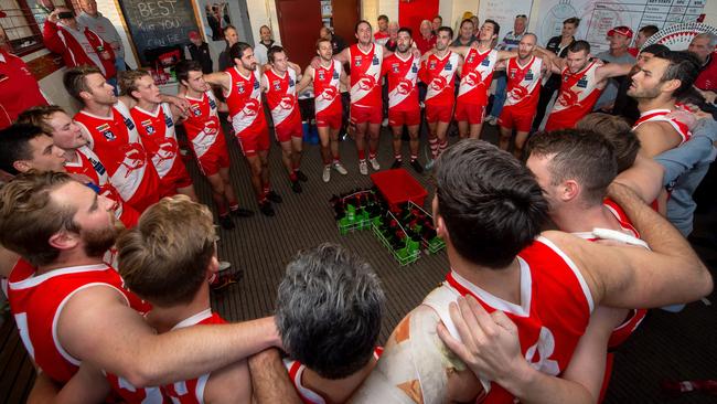 Sorrento in the rooms after defeating Frankston by six points. Picture: Jay Town