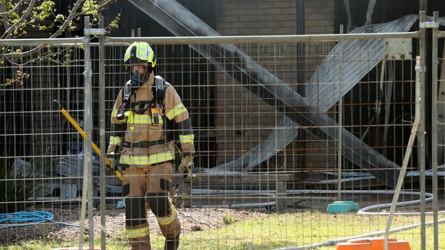 Firefighters at the Northern Bay College Hendy St campus. Picture: Alison Wynd