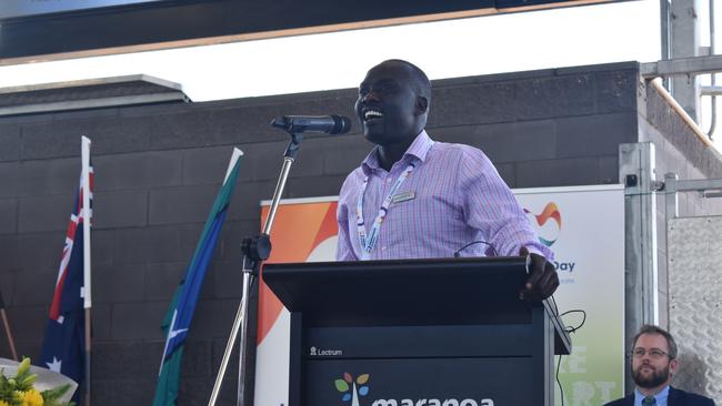 Australia Day Ambassador Elijah Buol OAM opening the Maranoa Awards Ceremony at Roma. Picture: Chloe Cufflin.