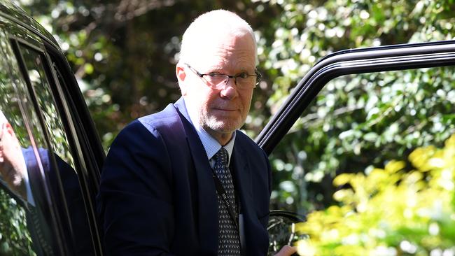 Justin Milne returns to his home in Sydney yesterday after his resignation as chairman of the ABC. Picture: AAP