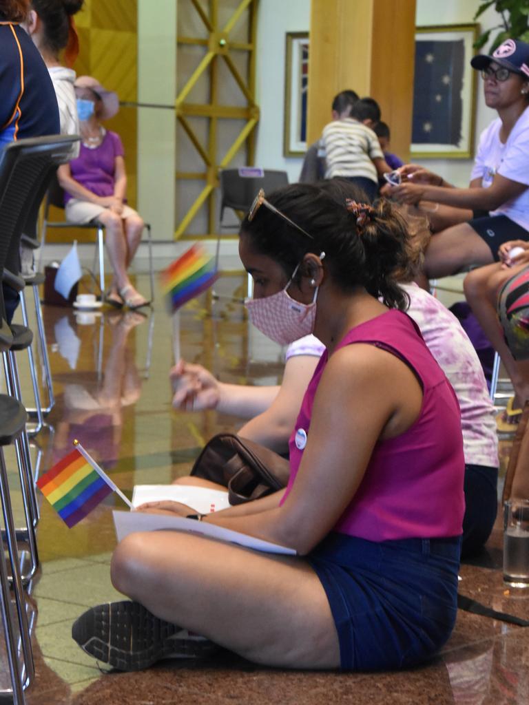 Crowds listened to speeches in the parliament as part of the City of Darwin International Women's Day walk and Celebrations, Saturday March 5.