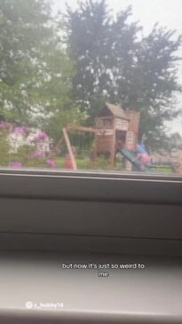 Mum films neighbours playing on her family's swing set