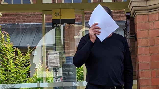 Mount Austin man Andrew Ross Clark, 59, walks out of Wagga Courthouse after pleading not guilty to charges relating to importing a childlike sex doll. Picture: Toby Vue