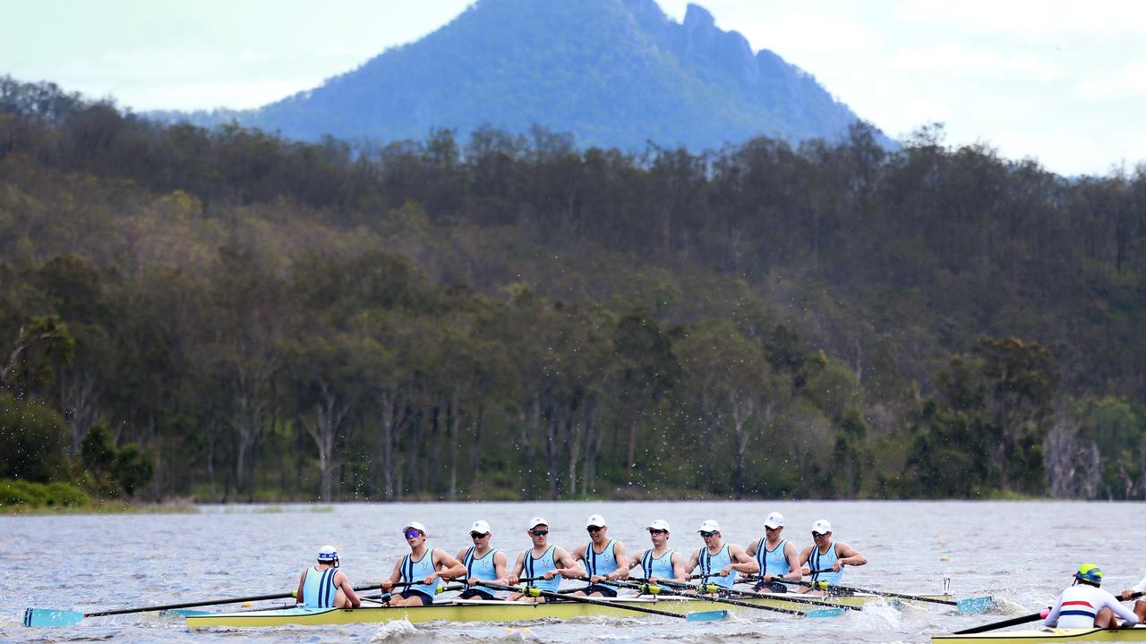 Brisbane Grammar School open eight division 1 at the GPS Head of the River, Lake Wyaralong. Picture: Sarah Marshall/AAP