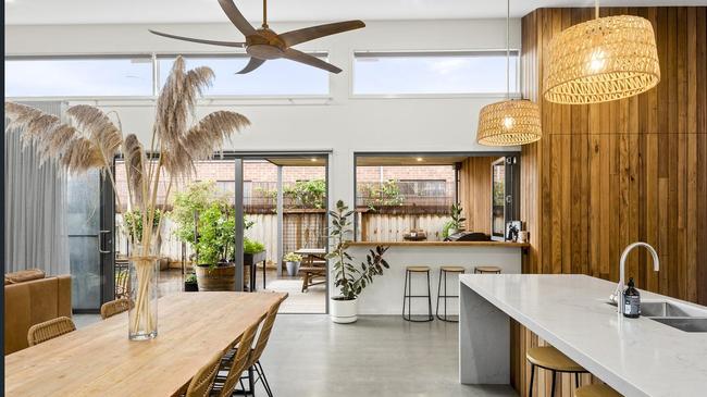 The stylish interior at the three-bedroom pad in Point Lonsdale.