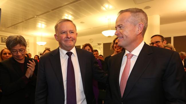 Anthony Albanese with recently appointed Shadow National Disability Insurance Scheme Minister Bill Shorten. Picture: Kym Smith