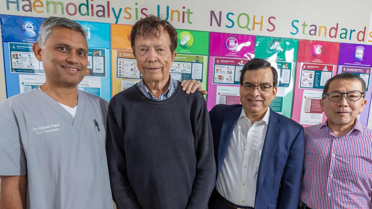 Dr Alpesh Patel, Roger Fabray, Prof. Rajiv Juneja and Prof. Jordan Li at the Flinders Medical Centre, SA. Picture: Ben Clark