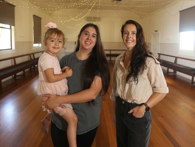 Red Hill Public Hall recently held a fundraiser for the southwest Victorian hall. Pictured: Steph Gregory with her daughter Adaline, three-years-old and Lauren Moorfield, committee member. Picture: Yuri Kouzmin