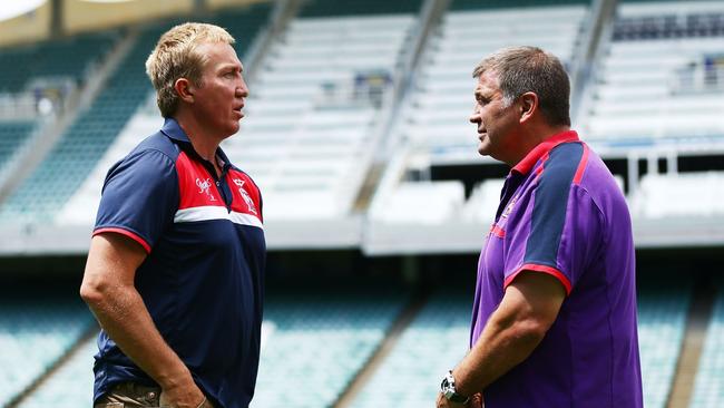 Roosters coach Trent Robinson with Wane at the World Club Challenge in 2014. Photo: Matt King/Getty Images