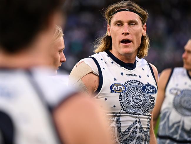 Mark Blicavs after the siren on Saturday. Picture: Daniel Carson/AFL Photos via Getty Images