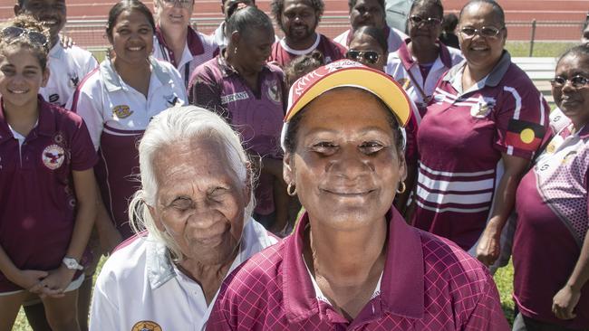 Yarrabah Seahawks Junior Rugby League president Gillian Bann was awarded the 2021 QRL Female Contribution Award and the 2021 NRL Women In League Award for her contributions to women's rugby league in her community. She is pictured with her grandmother, Hope Patterson. Picture: Brian Cassey