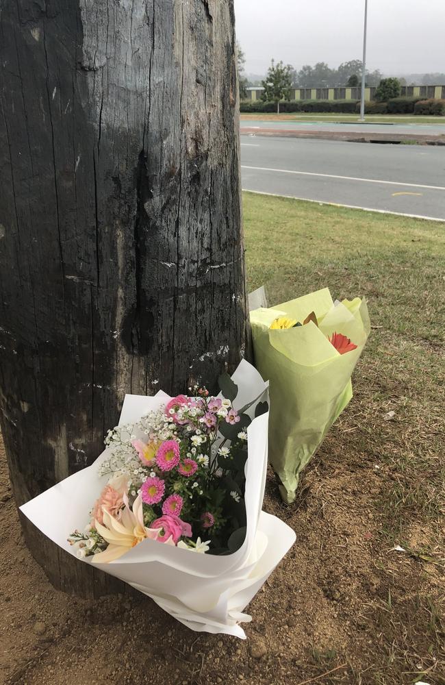 Flowers left at the site of a tragic car crash which lead to the death of Genesis Christian College student Alyssa Postle. Picture: Facebook.