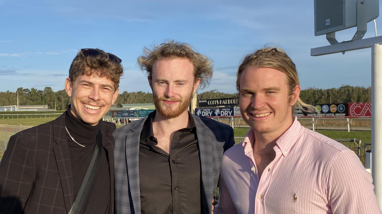 Bradey Megarry, Tom Sweeney and Connor Lewis at the Coffs Cup 2022. Picture: Matt Gazy