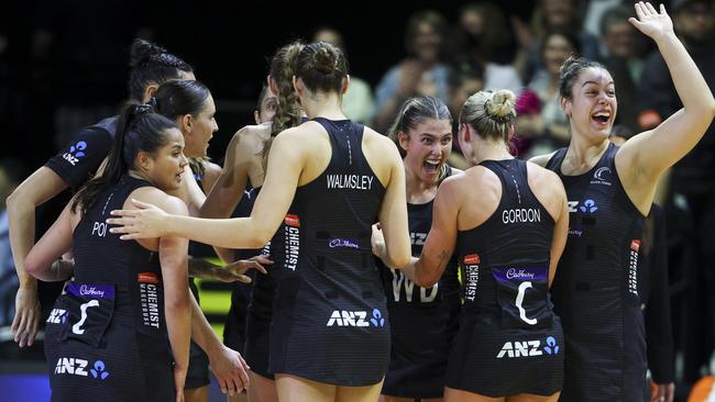 New Zealand celebrates the win in game one of the Constellation Cup. (Photo by Hagen Hopkins/Getty Images)