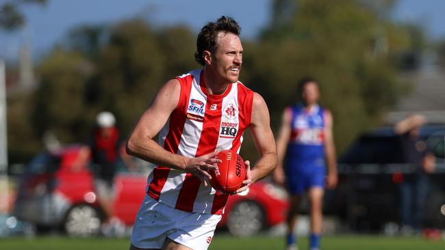 Southern league: St Paul's McKinnon v Mordialloc: Mitchell Brown of Mordialloc at McKinnon Reserve on Saturday 22nd of April 2023 in McKinnon, Victoria, Australia.Picture: Hamish Blair