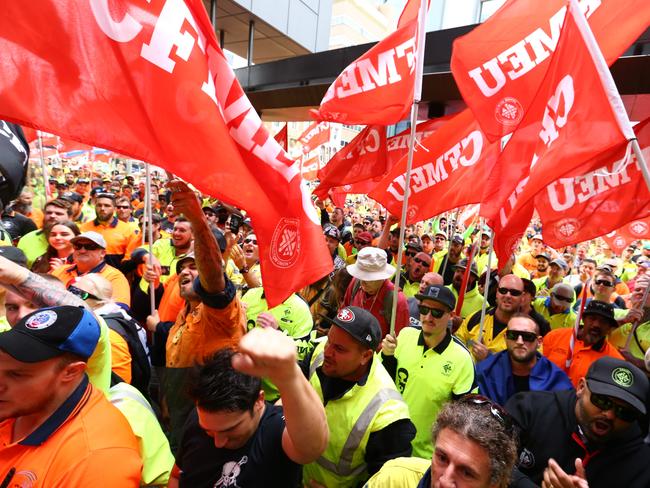 Construction unions rally to fightback against the government's industrial relations agenda, Brisbane. Photographer: Liam Kidston