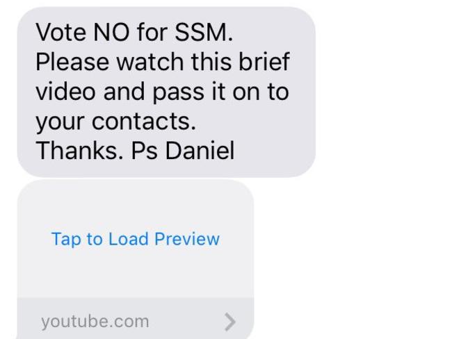 A No campaign text message leads to a video linking the vote to polygamy and paedophilia.