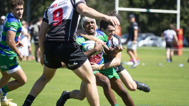 GPS Colts one star Floyd Aubrey is tackled. April 10, 2021 - Picture: Renae Droop