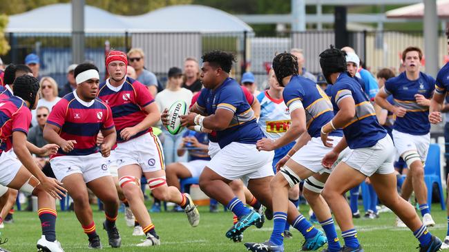 Action from the GPS rugby round 1 match between Churchie and Brisbane State High - Emil Willie-Jawai. Picture: Tertius Pickard